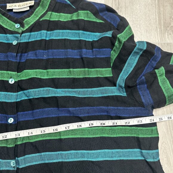 Jaeger Shirt Womens 14 Large Linen Long Sleeve Striped Button Up Vintage Style - Picture 9 of 11